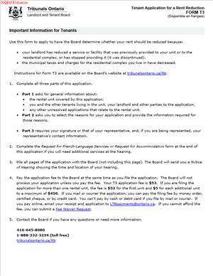 FORM T3 – Tenant Application for a Rent Reduction