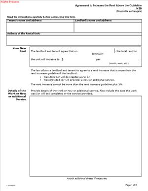 N10 – Agreement to Increase the Rent Above the Guideline