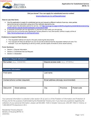 RTB-13 – Application for Substituted Service