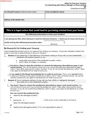 N5 – Notice to End your Tenancy For Interfering with Others, Damage or Overcrowding