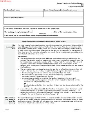N9 – Tenant’s Notice to End the Tenancy
