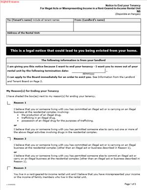 N6 – Notice to End your Tenancy For Illegal Acts or Misrepresenting Income in a Rent-Geared-to-Income Rental Unit