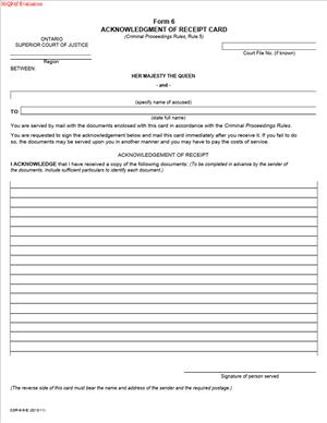 Form 6 – Acknowledgment of Receipt Card