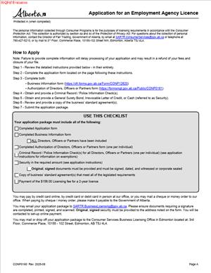 CONP0160 – Application for an Employment Agency Business Licence