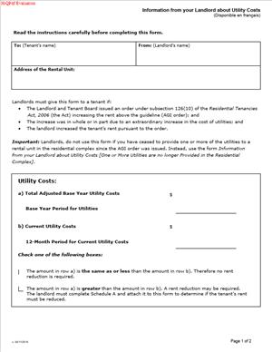 Information from your Landlord about Utility Costs
