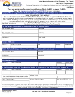 RTB-33 – One Month Notice to End Tenancy