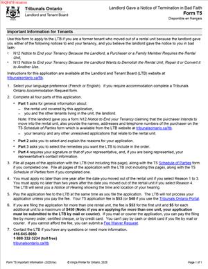 Form T5 – Landlord Gave a Notice of Termination in Bad Faith