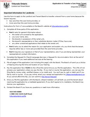FORM L7 – Application to Transfer a Care Home Tenant