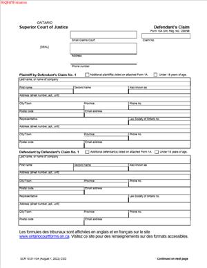Form 10A – Defendant’s Claim