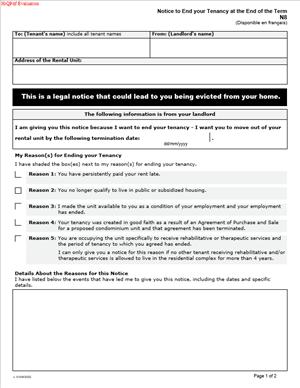 N8 – Notice to End your Tenancy at the End of the Term