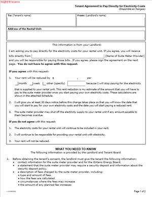 Tenant Agreement to Pay Directly for Electricity Costs