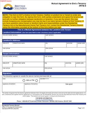RTB-8 – Mutual agreement to end a tenancy