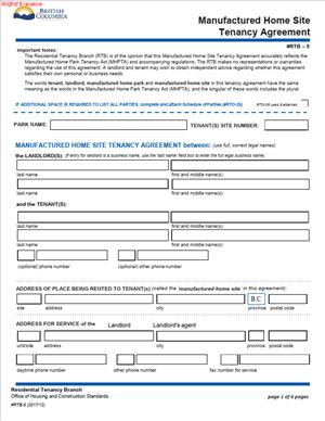 RTB-5 – Manufactured Home Site Tenancy Agreement