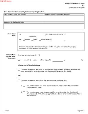 N1 – Notice of Rent Increase