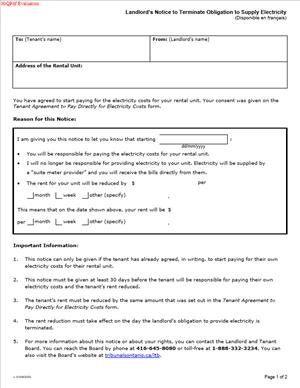 Landlord’s Notice to Terminate Obligation to Supply Electricity