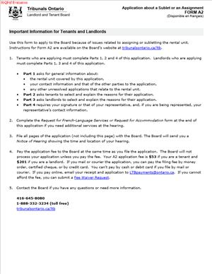 FORM A2 – Application about a Sublet or an Assignment