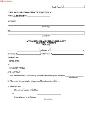 Form 8 – Affidavit to Set Aside Default Judgment or Interim Judgment