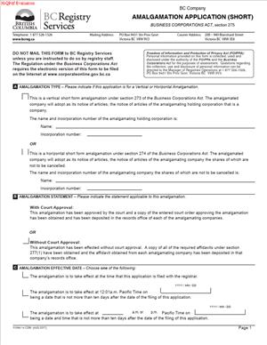 Form 14 – Short Form Amalgamation Application