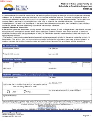 RTB-22 – Notice of Final Opportunity to Schedule a Condition Inspection