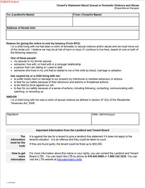 Tenant’s Statement About Sexual or Domestic Violence and Abuse