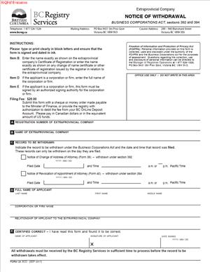 Form 20 – Notice of Withdrawal