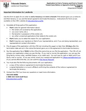 FORM L3 – Application to End a Tenancy and Evict a Tenant Tenant Gave Notice or Agreed to End the Tenancy