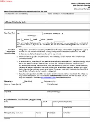 N2 – Notice of Rent Increase Unit Partially Exempt