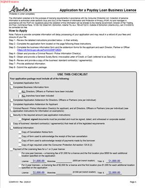 CONP0151 – Application for a Payday Loans Business Licence