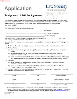 DM4406620 – Application for Assignment of Articles Agreement