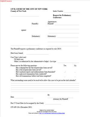 CIV-GP-130 – Request for Preliminary Conference