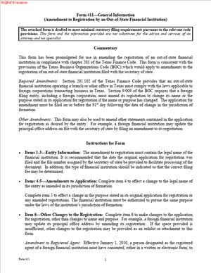 Form 411 – Amended to Registration by an Out-of-state Financial Institution
