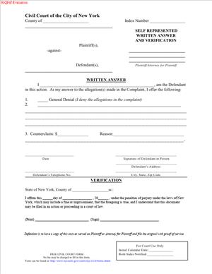 CIV-GP-58E – Self Represented Written Answer and Verification