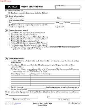 SC-112A – Proof of Service by Mail (Small Claims)