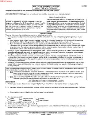 SC-133 – Judgment Debtor’s Statement of Assets (Small Claims)