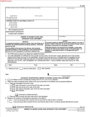 FL-410 – Order to Show Cause and Affidavit for Contempt