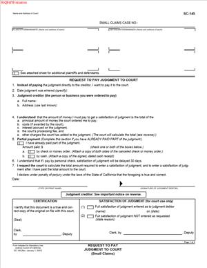 SC-145 – Request to Pay Judgment to Court