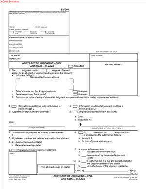 EJ-001 Abstract of Judgment—Civil and Small Claims