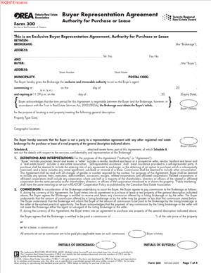 OREA Form 300 – Buyer Representation Agreement (Authority for Purchase or Lease)