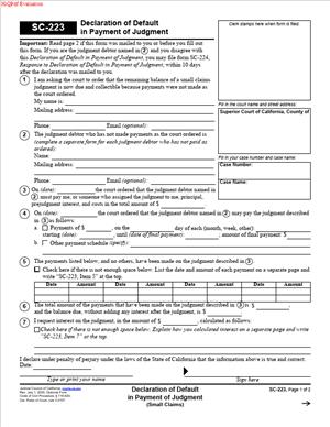 SC-223 - Declaration of Default in Payment of Judgment - RunSensible Forms