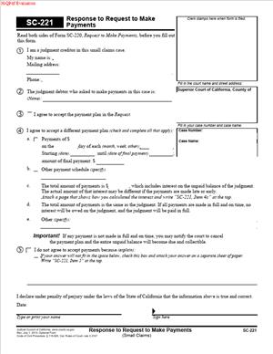 Form Rp 221 SC-221 - Response to Request to Make Payments - RunSensible Forms