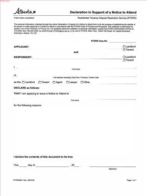 RTDR0004 – Declaration in Support of a Notice to Attend