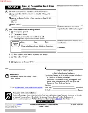 SC-105A – Order on Request for Court Order (Small Claims)