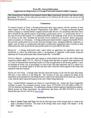 Form 305 – Application for Registration of a Foreign Professional Limited Liability Company