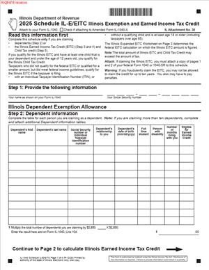 2025 Schedule IL-E or EITC Illinois Exemption and Earned Income Tax Credit
