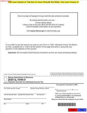 2025 IL-1040-V – Payment Voucher for Individual Income Tax