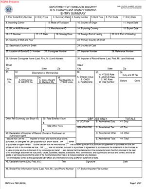 CBP Form 7501 - Entry Summary with Continuation Sheets - RunSensible Forms
