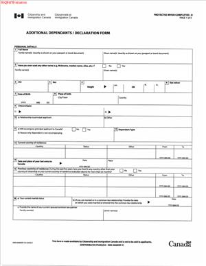 Additional Dependants Declaration Form (IMM 0008)