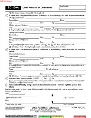 SC-100A – Other Plaintiffs or Defendants