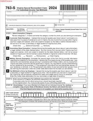763-S - Virginia Special Nonresident Claim for Individual Income Tax Withheld (2024)