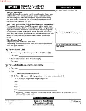 DV-160 - Request to Keep Minor’s Information Confidential (Domestic Violence Prevention)